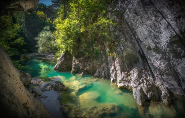 Picture water, trees, landscape, nature, rocks, Switzerland, gorge, Gorges De La Jogne