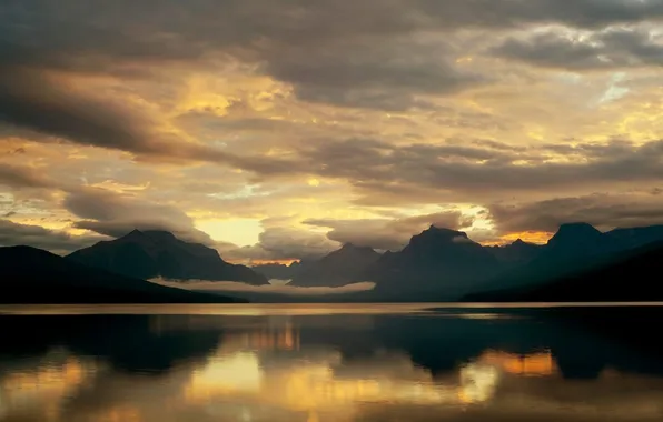 Sunset, mountains, lake