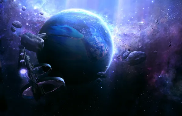 Planet, spaceships, black pearl