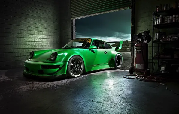Green, Machine, Desktop, Garage, Car, Porsche, Car, Beautiful