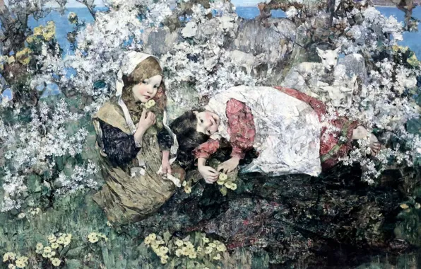 Picture picture, artist, Glasgow, Idyll in the Spring, Edward Atkinson Hornel, Edimbourg