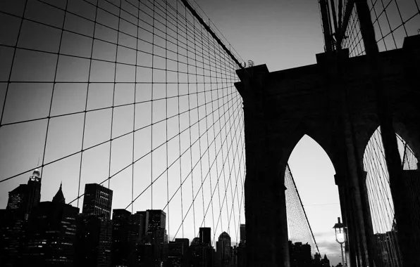 Bridge, mesh, black and white, arch, new York