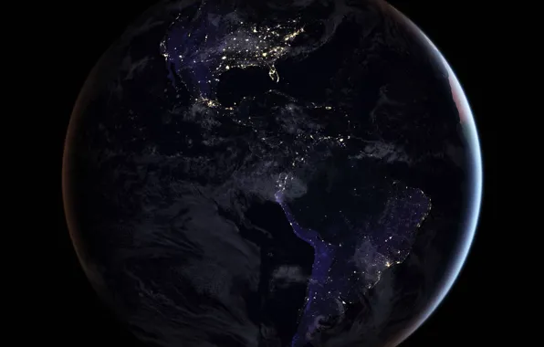 Picture lights, planet, Earth, mainland, South America, North America