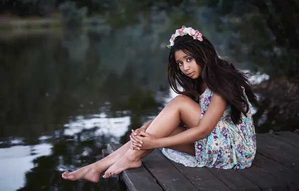 Picture river, dress, braids, wreath, Justina