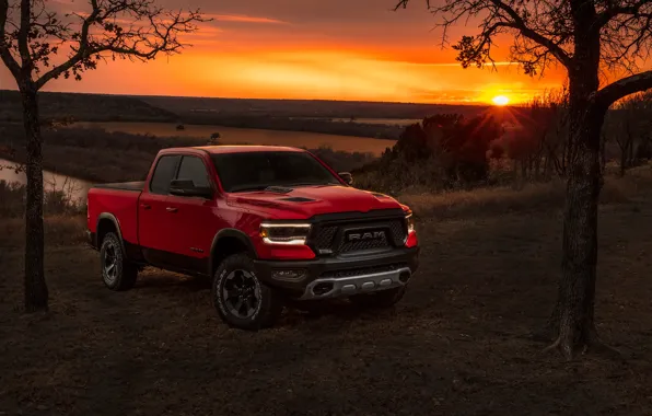 Sunset, Dodge, pickup, 1500, Ram, 2019, Rebel Quad Cab