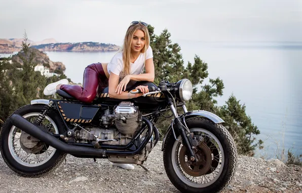 Picture girl, beautiful, motorcycle, model, sweet, blonde, sunglasses, long-haired