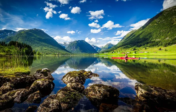 Picture mountains, lake, Norway, Norway, kayak, Sogn and Fjordane, Heimdall