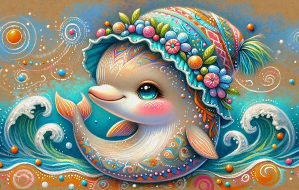 Sea, Dolphin, styling, cap, Dolphin, AI art, neural network