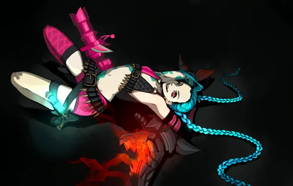 Girl, weapons, art, braids, cartridges, League of Legends, LoL, Jinx