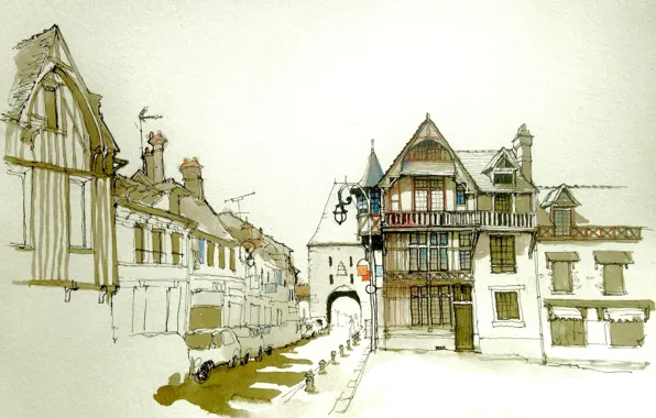 Picture the city, figure, France, home, watercolor, Sea-sur-loan