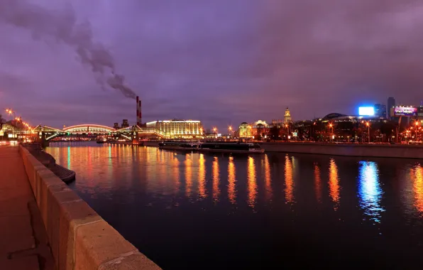 Picture bridge, the city, lights, river, the evening, Moscow, promenade, Moscow