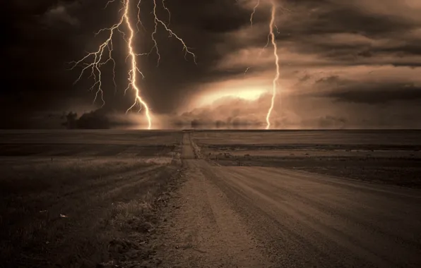 Picture road, the storm, night