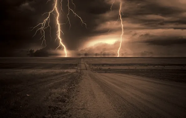 Road, the storm, night