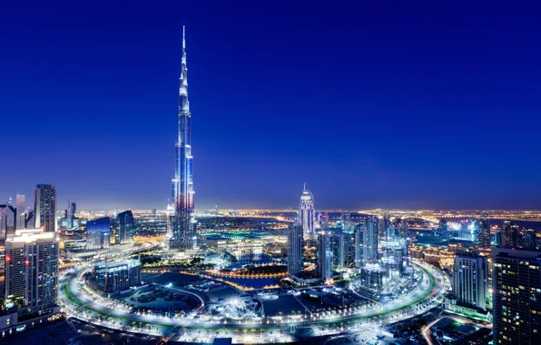 The city, lights, the evening, Dubai, Dubai, UAE, Burj Khalifa