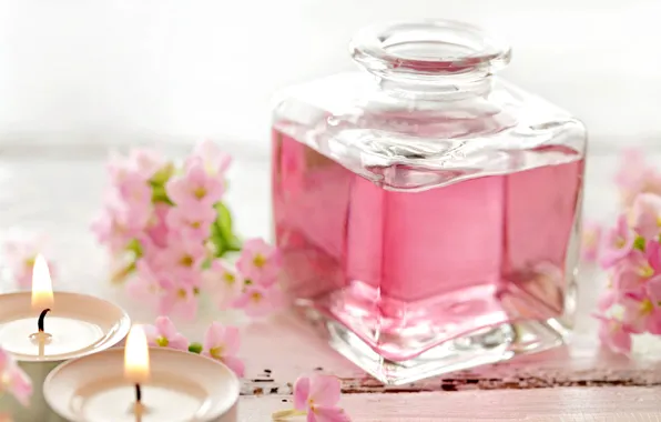 Candles, pink, flowers, Spa, candles, perfume, perfume, spa