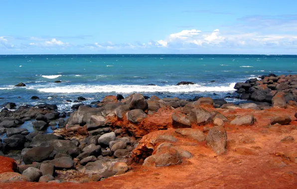 Sea, the sky, clouds, stones