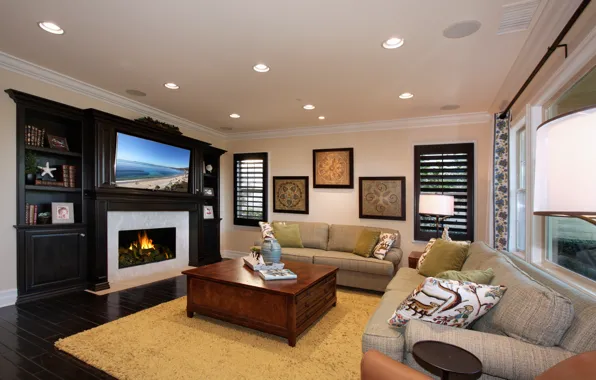Photo, Design, Sofa, Table, Fireplace, Interior, Living room
