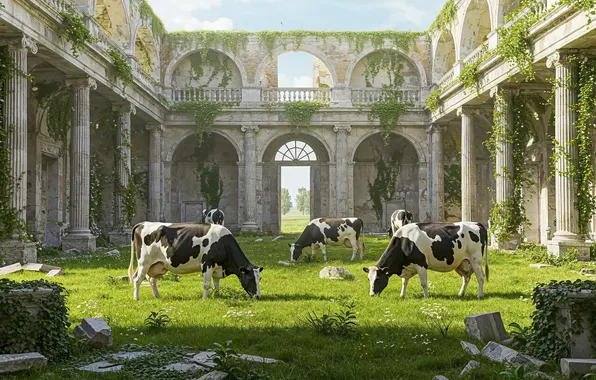 Grass, cows, art