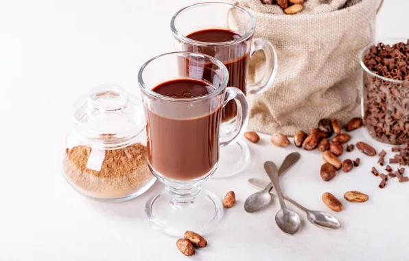 White, table, background, hot, chocolate, drink, mugs, Roman Dbree