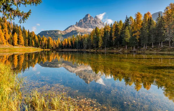 Picture autumn, mountains, lake, Italy, Lake of Antorno