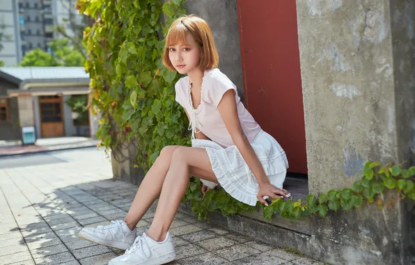 Asian, women, sneakers, outdoors, bob hairstyle, Max Chang