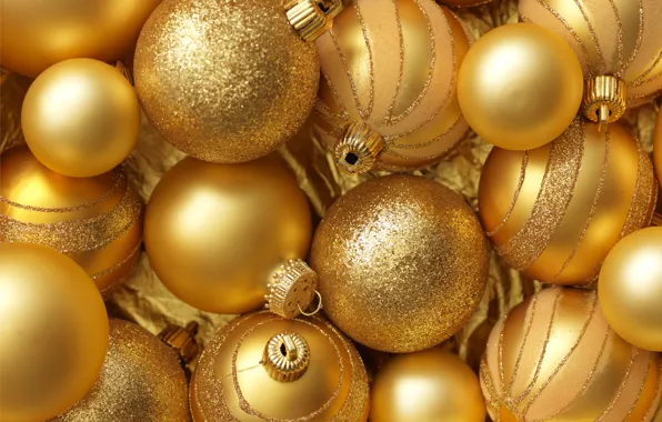 Decoration, balls, New Year, Christmas, gold, Christmas, balls, gold
