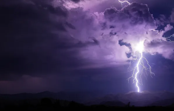 The storm, the sky, clouds, mountains, night, clouds, lightning