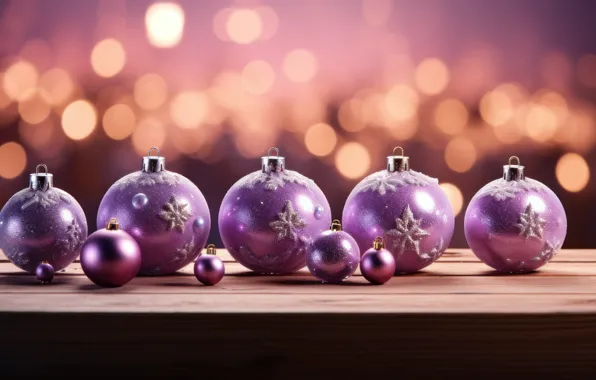 Balls, Christmas, purple, New year, lilac, Christmas decorations, lilac background, AI art