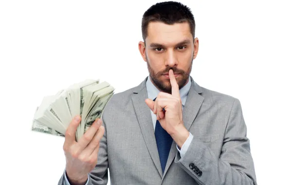Money, finger, costume, white background, dollars, beard, guy, jacket