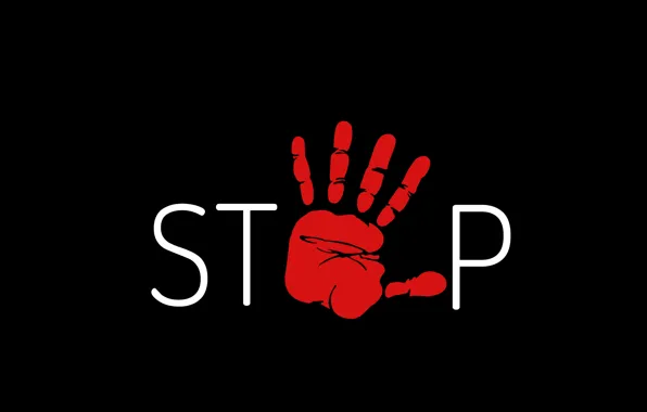 Red, background, black, hand, minimalism, stop, the word, stop