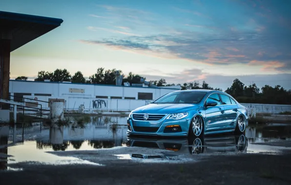 Picture Sunset, The sky, Auto, Volkswagen, Puddles, Passat, R-Line