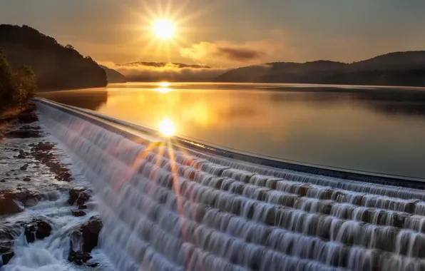 Picture landscape, sunset, lake, platinum