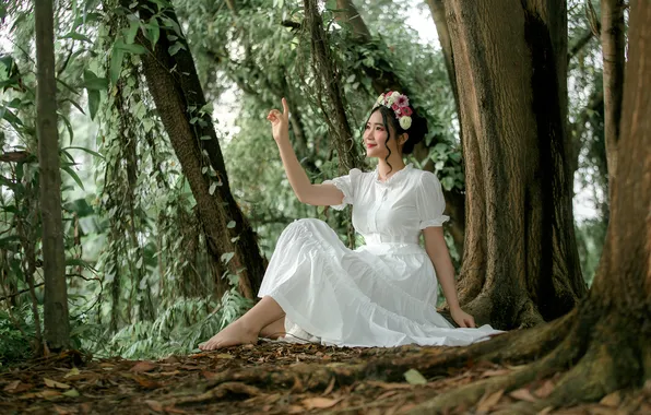 Picture pose, Park, girl, nature, dress, Asian