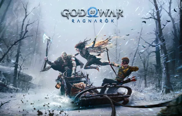 Wallpaper god of war, weapon, kratos, Fenrir, snow, blow, man, boy