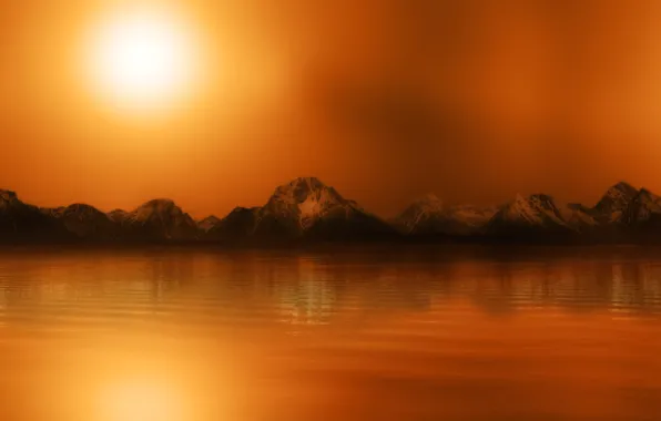 Water, the sun, mountains, surface