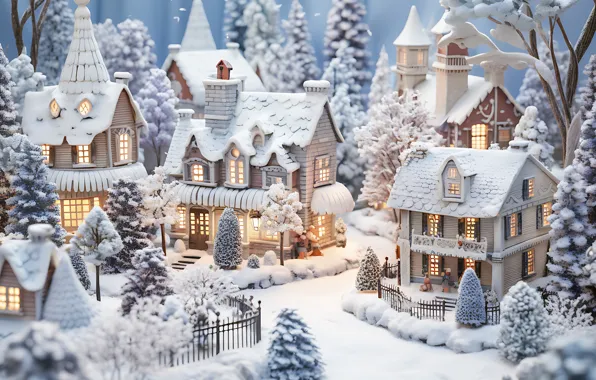Winter, snow, the city, house, building, home, Christmas, New year