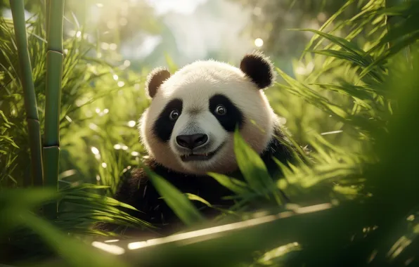 Look, leaves, light, nature, thickets, portrait, bamboo, bear