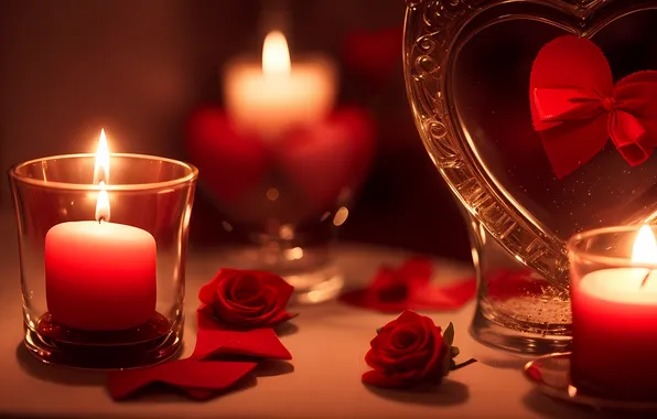 Love, lights, heart, Board, roses, candles, heart, hearts