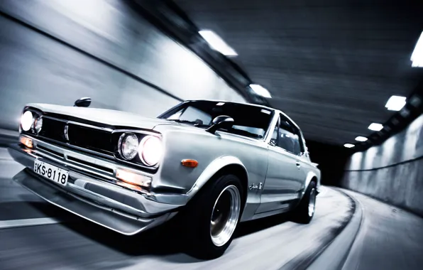 Road, machine, lights, speed, Nissan, Nissan, car, Skyline