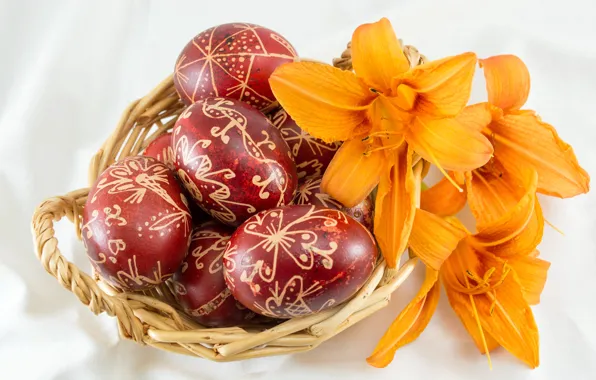 Picture Lily, eggs, Easter, basket