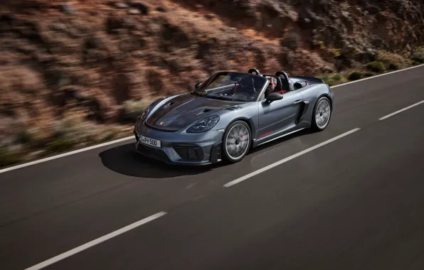 Picture car, Porsche, road, drive, motion, 718, Porsche 718 Spyder RS