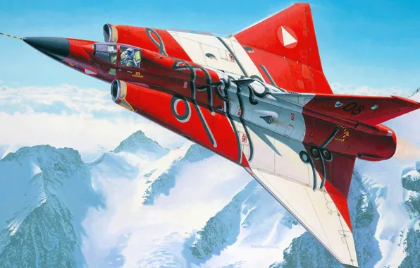 Figure, art, the plane, Draken, Can be 35, Swedish supersonic fighter