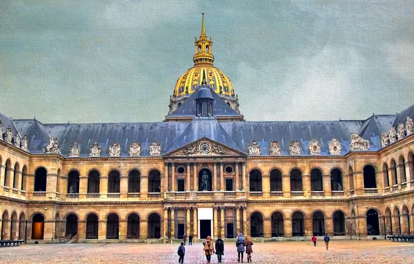 The sky, people, France, Paris, yard, the dome, Invalides