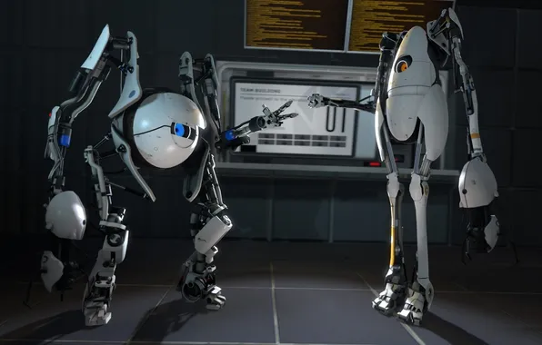 Robots, Portal 2, Coop, rock-scissors-paper