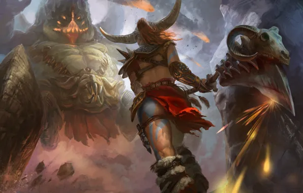 Girl, weapons, fiction, the game, monster, art, Diablo 3, Barbarian