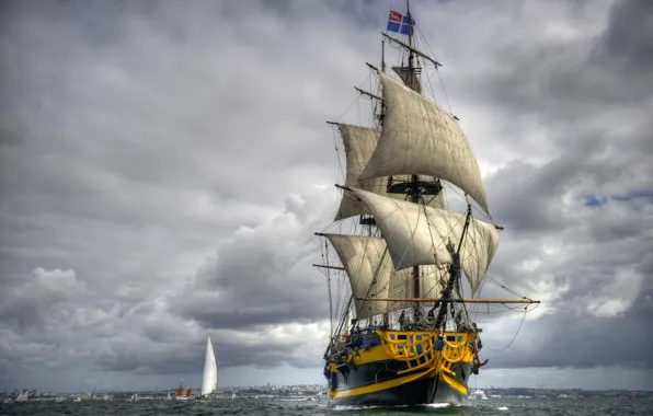 Sea, sailboat, frigate, Grand Turk