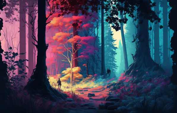 Forest, trees, people, being, thicket, forest, trees, traveler