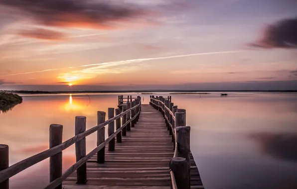 Horizon, calm, bridges, Italy, sunset on the sea, Mourisca