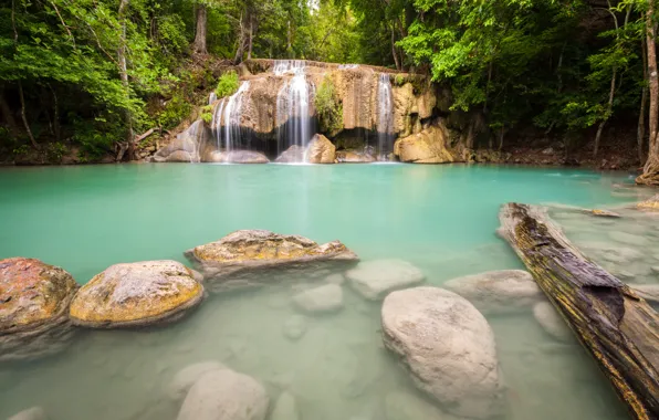 Forest, landscape, river, rocks, waterfall, summer, forest, tropical