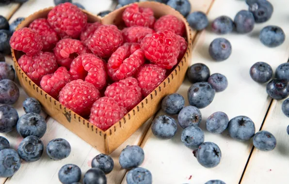 Picture berries, raspberry, blueberries, hearts